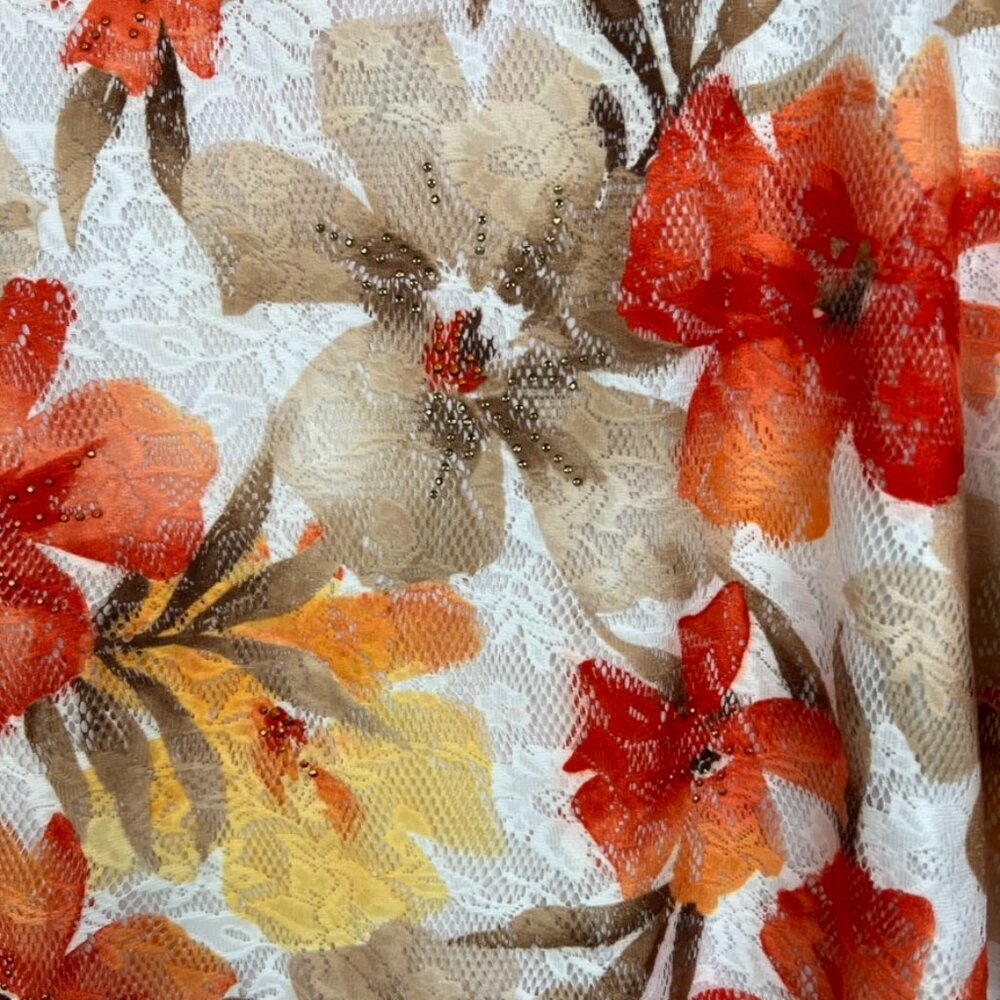 Alfred Dunner Floral Lace Embellished Overlay Lined Short Sleeve Top 3X - Picture 3 of 4